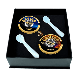 Lavish set of Beluga (50g) and Premium Caviar (50g) capturing Singapore's luxury dining culture.