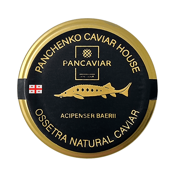 Pan Caviar 110g - Indulge in the richness of Panchenko Caviar, a delicacy in a glass jar, showcasing its glossy, dark pearls.