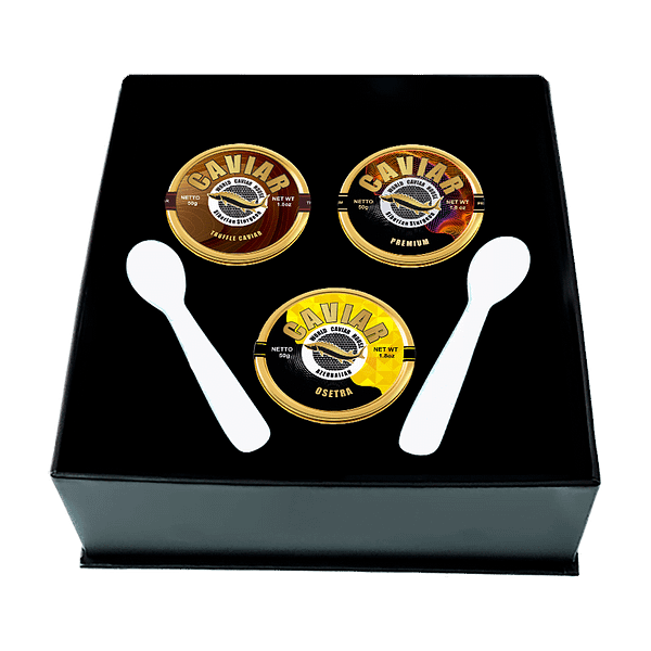 Osetra, Premium, and Truffle Caviar Set, 50g x 3 Pieces, Luxury Gourmet Caviar Assortment