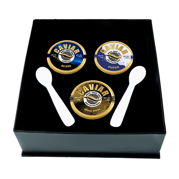 Luxury Caviar Set with Beluga, Smoked, Classic varieties, 30g each, free delivery in Singapore.