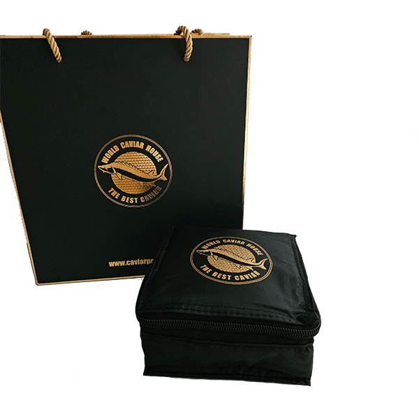 Paper Packaging and Luxury Insulated Caviar Thermo Bag for Caviar Transportation.